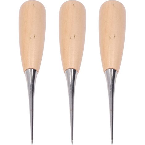 Set di 3 punteruoli per cucire la pelle – manico in legno – 123 mm – perforazione della pelle – fai da te / riparazione (1/5)