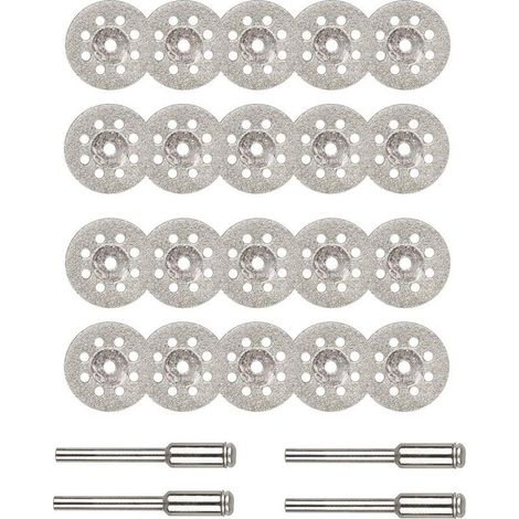Dischi da taglio diamantati, 20 pezzi, mini dischi da taglio diamantati da 22 mm con 4 mandrini per dischi rotanti per utensili rotanti, dischi da taglio per vetro e gemme (1/5)
