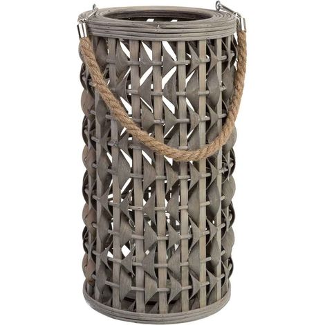 Farol bambú y madera con recipiente de cristal para vela D18x34h cm (1/5)