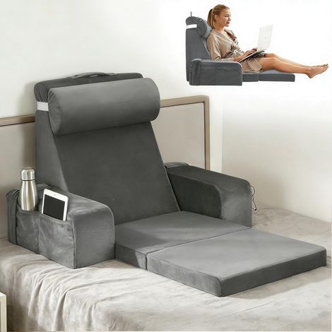Coussin de lecture pour lit et canapé, coussin de dossier en mousse à mémoire de forme avec coussin de nuque, accoudoirs et coussin d'assise amovibles, coussin de dossier pour adultes (1/4)