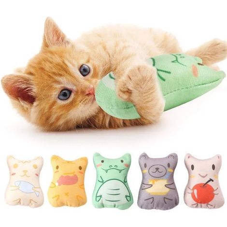 5 juguetes para gatos, con hierba gatera, de algodón y lino, resistentes a los arañazos, con varios diseños, para uso en interiores. (1/5)