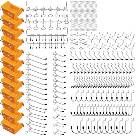 260 Piece Pegboard Crochets 1/8 et 1/4 pouce Peg Board Organizer Accessoires avec des poubelles pour organiser divers outils dans le garage, l'atelier et la salle d'artisanat