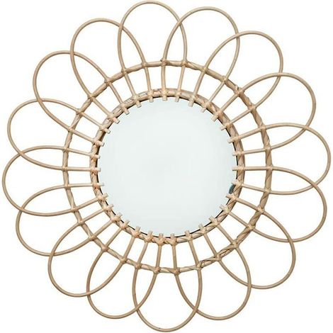 Miroir décoratif en rotin - Décoration murale - Miroir en rotin - Pour salon, chambre à coucher, couloir - Rond