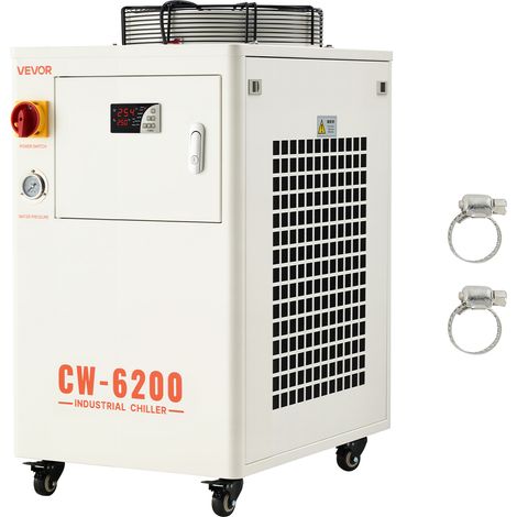 VEVOR Refrigeratore deAcqua Industriale per Macchina per Incisione Laser CW-6200, Sistema di Raffreddamento ad Acqua con Compressore per Taglio Laser da 1750 W, Capacita 15 L, Portata Max 70 L/min