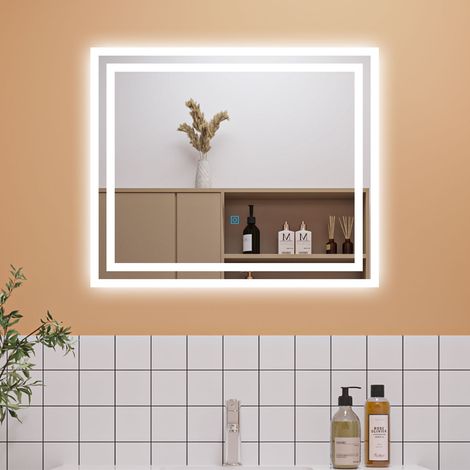 600x500mm Bathroom Mirror with LED Lights, Anti Fog Touch Sensor Vanity Wall Mounted Frameless Vertical or Horizontal IP44 Rated Waterproof Dustproof (1/5)