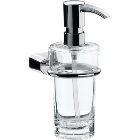 Distributeur de savon liquide LOGO 2 récipient verre opale, pompe plastique chrome EMCO
