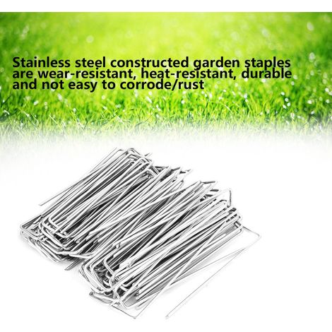 Lot de 100 piquets de jardin en acier inoxydable pour toile de paillage, accessoires de fixation (1/5)