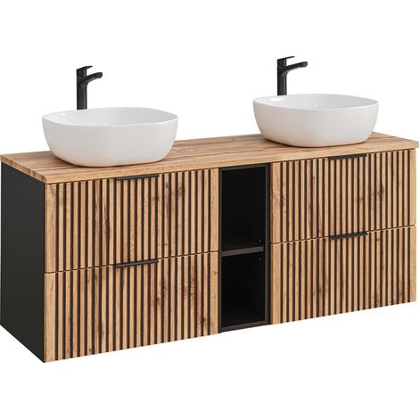 Mueble lavabo doble 140cm 2 nichos Gaia Madera y Negro (1/4)