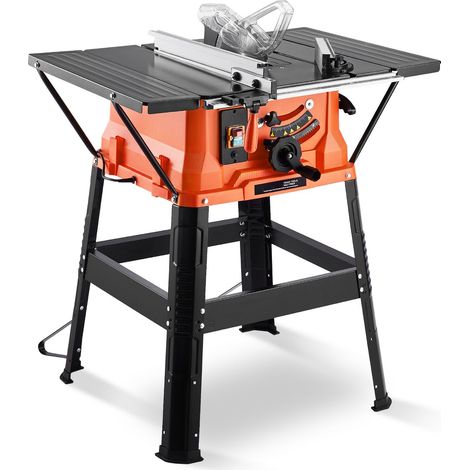 Scie circulaire sur table avec support, 254 mm, 1800W, portable et compacte, capacité de refente 200 mm, vitesse 4800 tr/min, lame 24 dents, guide d'onglet coulissant, pour menuiserie et fabrication d (1/5)
