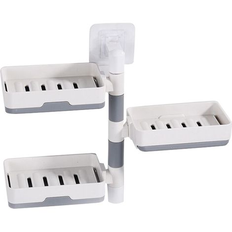 Boîte à savon murale rotative 3 étages HIPS - Support de douche amovible et pivotant à 180° pour salle de bain - Conteneur de savon blanc anti-fuite avec système de drainage intégré