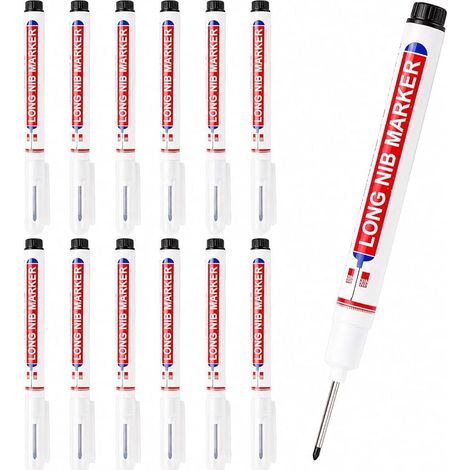 12 Pieces Deep Hole Markers, Black Fine Tip Long Drill Markers, Permanent Markers for Wood Metal Plastic, Precise Marking Tool Workshop DIY (1/5)