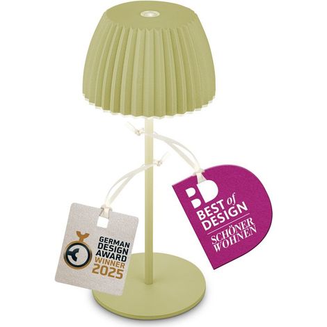 Briloner RIFFLE Mini Lampada da tavolo LED senza fili IP44, dimmerabile, touch, batteria ricaricabile, vincitrice del German Design Award 2025, verde, Ø8,5 x 20 cm
