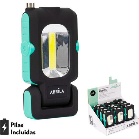 Linterna de trabajo rumbo led+cob+iman telescopico 200 lm 2x12x16cm base articulable e imantada, pilas incluidas