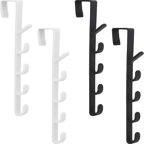 4 Pièces Patère Porte, Crochet Porte, Manteau Porte, Manteau Mural Sans Percage, Crochets Derrière La Porte, 5 Crochets, Pour Portes, Armoires, Salles De Bains (Noir, Blanc, 4,5 26,5 Cm) (1/5)