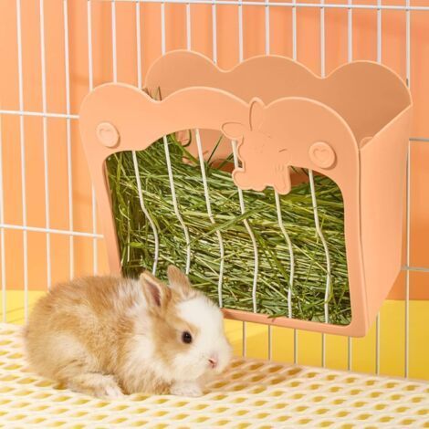 Mangeoire Lapin, Râtelier à Foin Suspendu pour Petits Animaux Lapins, Lapins Nains, Cochons d'Inde (Rose) (1/5)