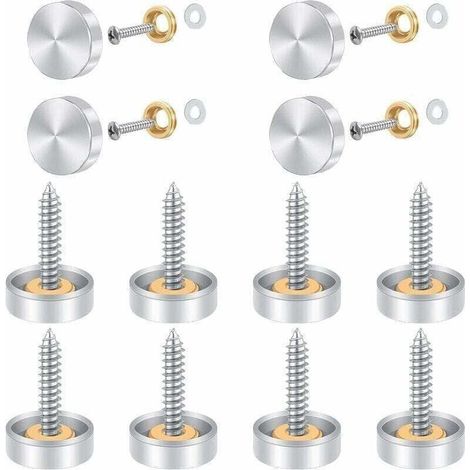 Cache Vis en Acier Inox，12 Pcs Vis à Miroir, Cache Vis en Acier Inox 16mm en Acier Inoxydable Miroir Décoratif Vis Couvercle Cap Clous avec Rondelles pour Tables à Miroir Plaques de Bain Armoi (1/4)