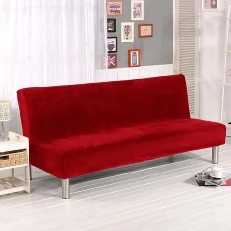 Solide Housse de Clic-Clac Extensible Housse de Canapé Sans Accoudoir Couverture pour Canapé-Lit Couleur Pure - Rouge (1/4)