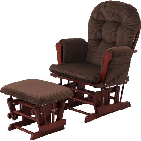[JAMAIS UTILISÉ] Fauteuil relax HHG-021, fauteuil à bascule Fauteuil oscillant avec pouf Tissu Velours 320g/m² Öko-Tex, brun Bâti foncé