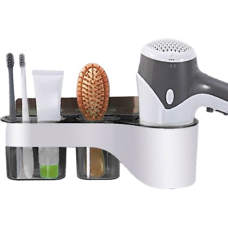 Support mural pour sèche-cheveux sans perçage, organiseur de salle de bain élégant pour serviettes et brosses (1/5)