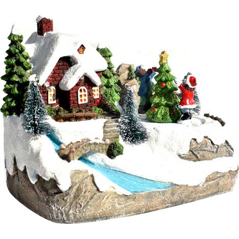 maison de village de Noël, village de Noël illuminé par des LED (1/5)