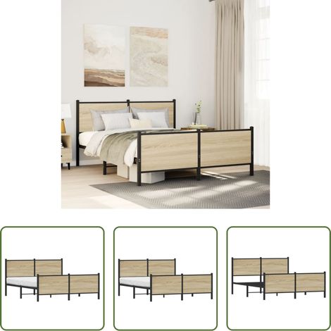 Metallbettgestell - Metallbett ohne Matratze Sonoma-Eiche 140x200 cm (1/5)