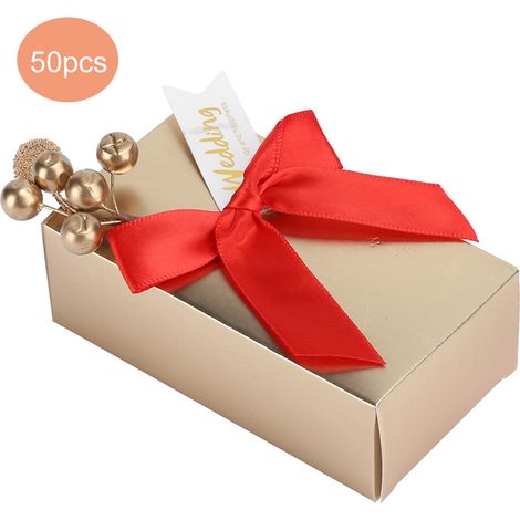 50 pièces boîte-cadeau en papier pour mariage avec ruban rouge, idéal pour bonbons et souvenirs d'invités (1/5)