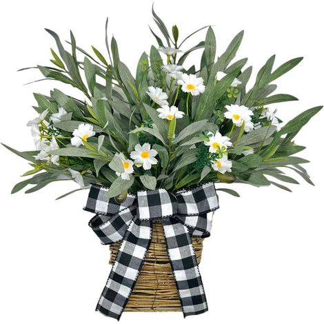 Olive, Gänseblümchen, Schleife, Blumenkorb, Hochzeitsdekoration, Wohndekoration, Wanddekoration, Baumschmuck (1/2)