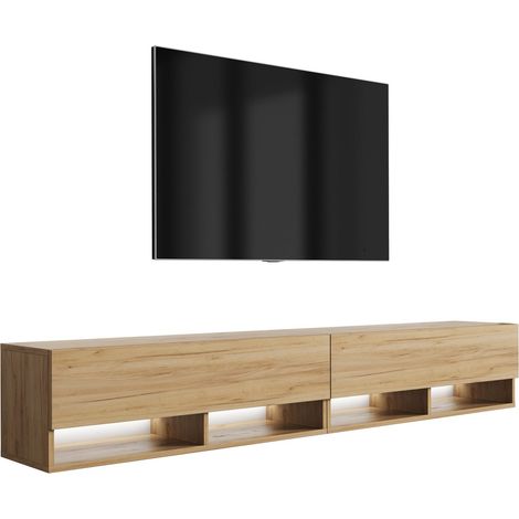 Meuble TV : (2 x 100) Chêne Craft, LED blanc, 200 × 32 × 34 cm (1/5)