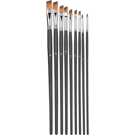 9 Pièces Pinceaux de Peinture Professionnels pour Aquarelle, Gouache, Acrylique et Huile - Set Noir en Nylon et Laine (1/5)