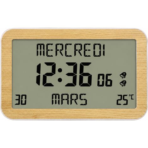 Horloge murale et réveil LCD multifonction motif bois bambou H180F h180f réf 2274 23,1 × 3,6 × 13,7 cm 300 g – Livraison gratuite