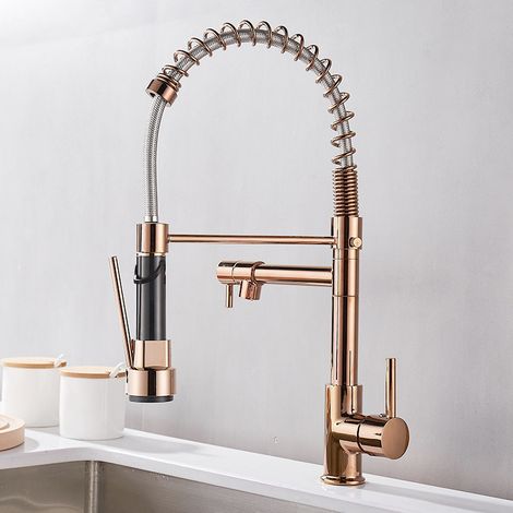 Grifo de Cocina, Oro Rosa Negro Plateado Mezclador de Cocina con Ducha de Mano de 360°, 2 Modos de Rociado, Caliente y Frío