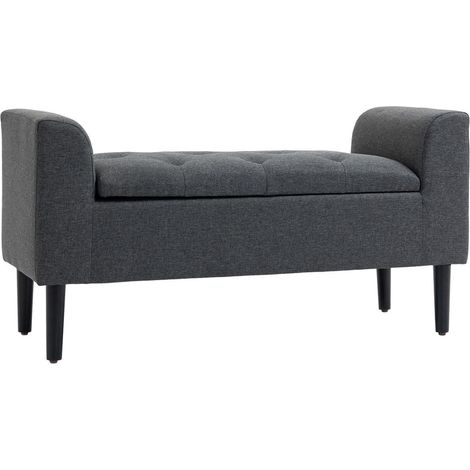 Rangement Pratique et Assise Banquette Coffre Bout de Lit 116x44x58 cm Tissu Aspect Lin Pieds Bois Chambre Salon Entrée Gris Foncé (1/5)