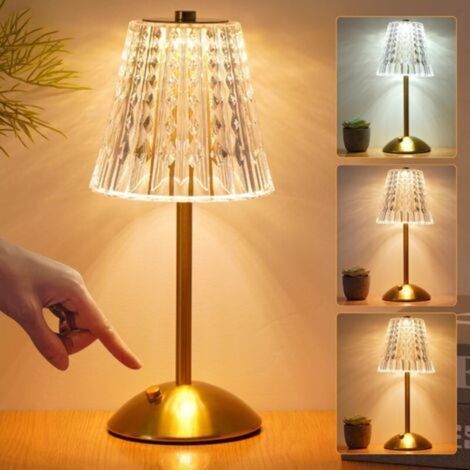 Wireless lamp, 3-color touch-sensitive dimmable crystal lamp, portable gold LED lamp, small rechargeable lamp for bedroom (1/4)