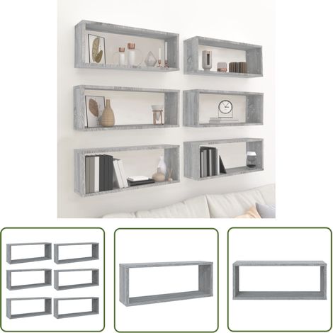 The Living Store Étagères murales cube 6 pcs Sonoma gris 60x15x23 cm Bois - Étagères Murales - Étagères Cubes - Rangement Mural - Bibliothèque Murale - Décoration Murale (1/5)