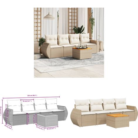 Salon de jardin avec coussins 5 pcs beige résine tressée - Ensemble Salon De Jardin - Meuble Extérieur - Résine Tressée - Rotin Synthétique - Acacia - Home & Living (1/3)