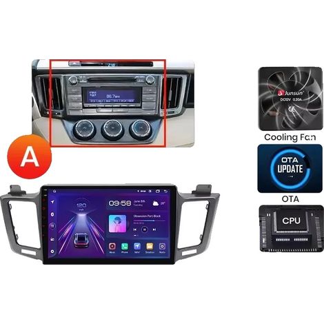 Radio para coche, pantalla táctil, compatibilidad con smartphone, compatible con Toyota RAV4 (XA40) 2012-2018, navegación GPS Android con ventilador de refrigeración incorporado, V1 Plus (2 GB-32 GB)  (1/2)