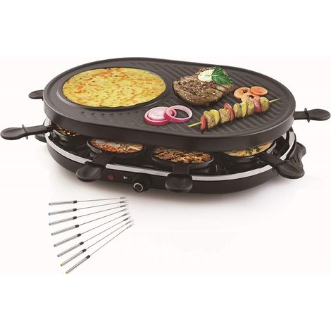 RACLETTE 8 Personen Tischgrill mit Gabeln, Grillplatte oval Crêpefläche 1200W (1/5)
