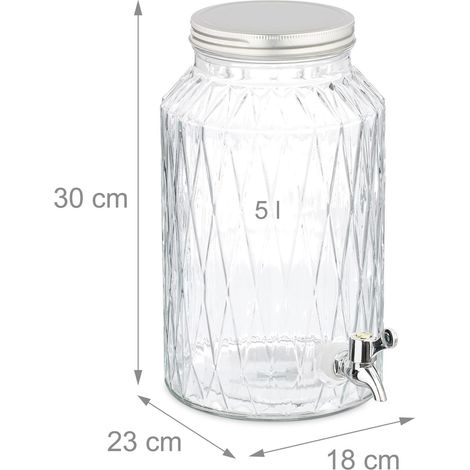 Dispensador de bebidas vintage para jardín de 5 litros con grifo y tapa de protección diseño elegante en vidrio transparente 130016353 (1/5)