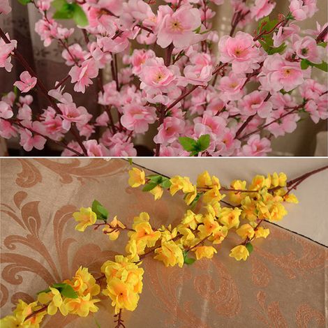 Tiges de fleur de pêcher artificielle en tissu 1,25 m naturelles anti-décoloration pour vase déco maison rose 1 pièce (1/3)