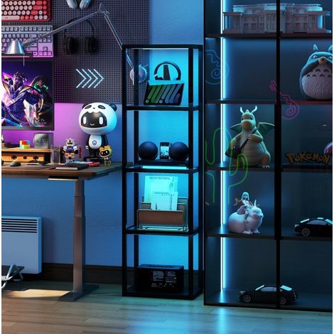 RGB-Stehlampe mit Glasregalen, musik synchronisiert, schwarz, OKMYHOME (1/5)