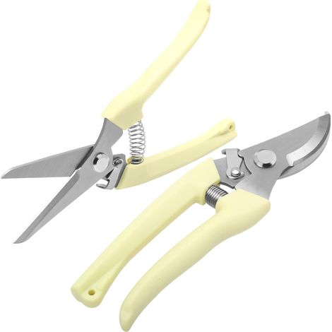 Lot de 2 sécateurs de jardin avec lame en acier inoxydable, pour la coupe des plantes, la cueillette des fruits, la floristique (1/5)