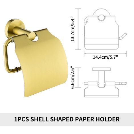Porte-papier toilette mural en acier inoxydable chromé poli avec couvercle (finition or brossé), accessoires de salle de bain. (1/5)