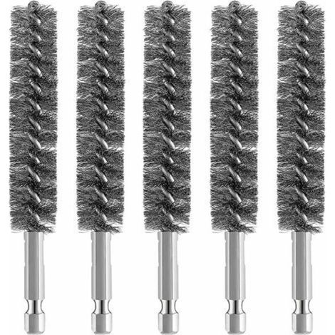 Lot de 5 brosses métalliques pour perceuse – Acier inoxydable – Tige hexagonale – Nettoyage métal et pierre – Applications automobiles et usinage