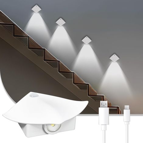 Luce notturna da interni, set di 1 luce LED per scale con rilevatore di movimento, applique ricaricabile con batteria grande da 1200 mAh, luce bianca fredda 6500 K con attacco magnetico, applique da p