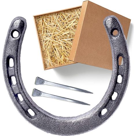 Coffret Cadeau avec Décoration en Paille, Contient Fers à Cheval en Fonte (1/5)