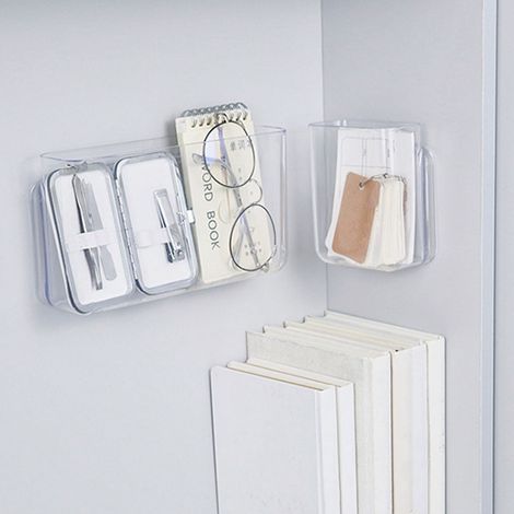 Boîte de rangement transparente de bureau, idéale pour les cosmétiques, les chambres d'étudiants, les porte-stylos et les étagères murales tendance pour la salle de bain. Grande étagère murale transpa (1/5)