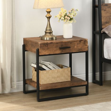 Bedside Table with 1 Drawer & Open Shelf Industrial Nightstand (1/5)