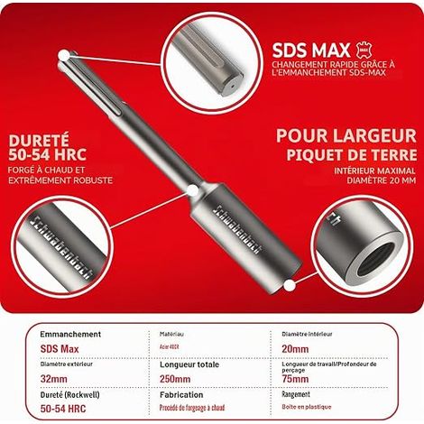 Enfonce-Pieux SDS Max Ø32 x 250 mm - intérieur 20mm (1/4)