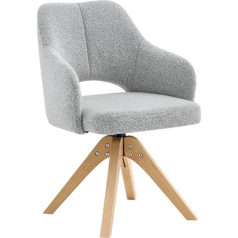 Lot de 2 chaises pivotantes de style rétro-luxe léger. Tissu texturé gris clair et pieds en bois massif, fonction pivotante à 360°. Conviennent pour la salle à manger, le salon et des usages variés. (1/5)