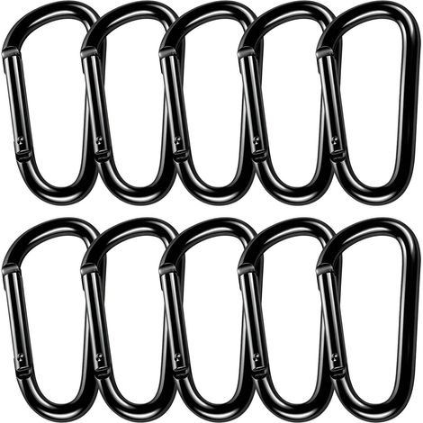 10 x Aluminium Carabiners 76 mm/2.99 inches, D-Shaped Carabiners, Key Ring Carabiner for Hammocks, Camping, Fishing, Hiking, Hiking Accessories Travel, Awnings etc. Black (1/5)